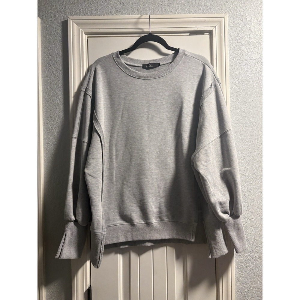 Trendy Queen Sweatshirt Womens Large Gray Oversized Side Slit Split Cuff